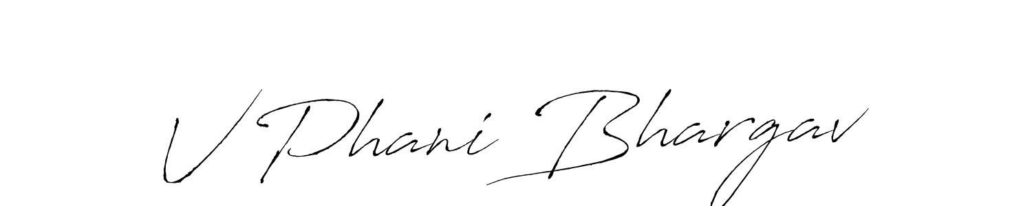 The best way (Antro_Vectra) to make a short signature is to pick only two or three words in your name. The name V Phani Bhargav include a total of six letters. For converting this name. V Phani Bhargav signature style 6 images and pictures png