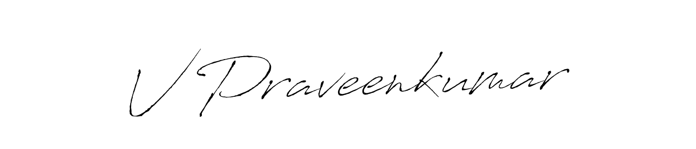 How to make V Praveenkumar name signature. Use Antro_Vectra style for creating short signs online. This is the latest handwritten sign. V Praveenkumar signature style 6 images and pictures png