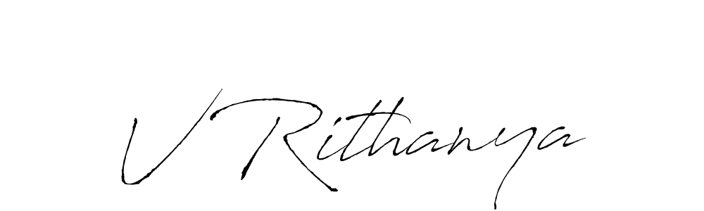 V Rithanya stylish signature style. Best Handwritten Sign (Antro_Vectra) for my name. Handwritten Signature Collection Ideas for my name V Rithanya. V Rithanya signature style 6 images and pictures png