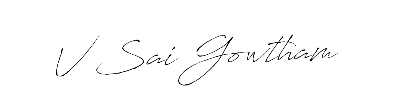 The best way (Antro_Vectra) to make a short signature is to pick only two or three words in your name. The name V Sai Gowtham include a total of six letters. For converting this name. V Sai Gowtham signature style 6 images and pictures png