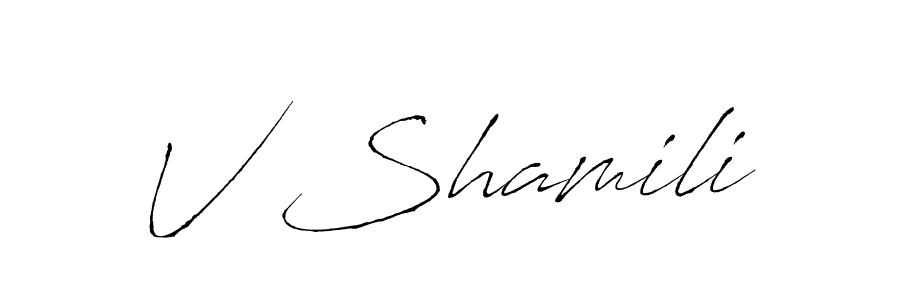 How to make V Shamili name signature. Use Antro_Vectra style for creating short signs online. This is the latest handwritten sign. V Shamili signature style 6 images and pictures png