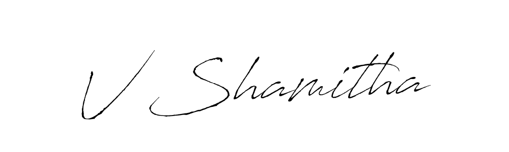 How to make V Shamitha name signature. Use Antro_Vectra style for creating short signs online. This is the latest handwritten sign. V Shamitha signature style 6 images and pictures png