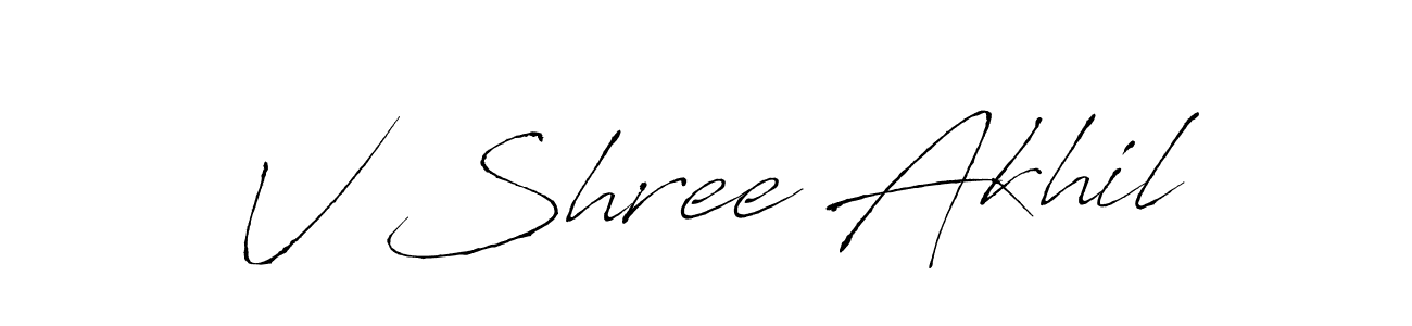 How to make V Shree Akhil name signature. Use Antro_Vectra style for creating short signs online. This is the latest handwritten sign. V Shree Akhil signature style 6 images and pictures png