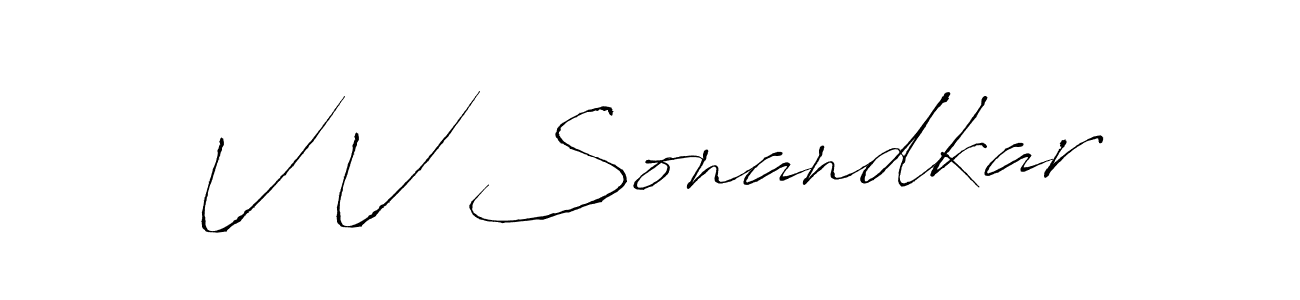 How to make V V Sonandkar name signature. Use Antro_Vectra style for creating short signs online. This is the latest handwritten sign. V V Sonandkar signature style 6 images and pictures png