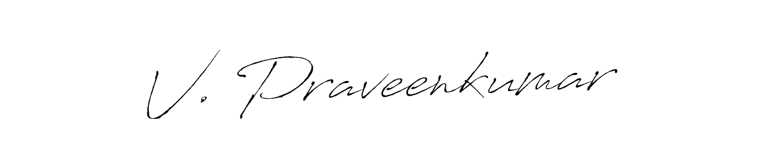 The best way (Antro_Vectra) to make a short signature is to pick only two or three words in your name. The name V. Praveenkumar include a total of six letters. For converting this name. V. Praveenkumar signature style 6 images and pictures png