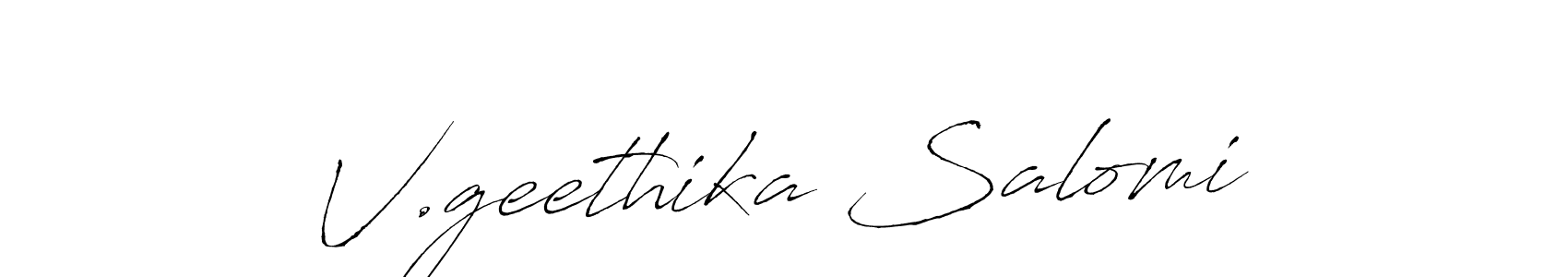 How to make V.geethika Salomi name signature. Use Antro_Vectra style for creating short signs online. This is the latest handwritten sign. V.geethika Salomi signature style 6 images and pictures png