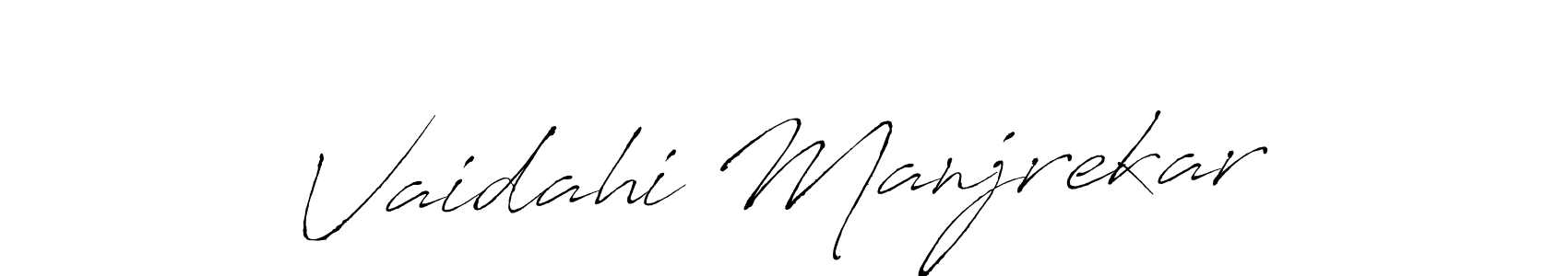 How to make Vaidahi Manjrekar name signature. Use Antro_Vectra style for creating short signs online. This is the latest handwritten sign. Vaidahi Manjrekar signature style 6 images and pictures png