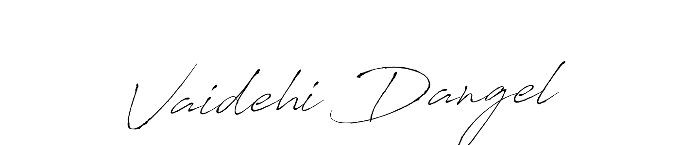 This is the best signature style for the Vaidehi Dangel name. Also you like these signature font (Antro_Vectra). Mix name signature. Vaidehi Dangel signature style 6 images and pictures png