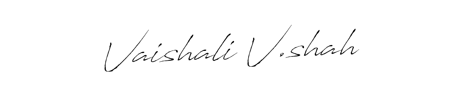 How to make Vaishali V.shah name signature. Use Antro_Vectra style for creating short signs online. This is the latest handwritten sign. Vaishali V.shah signature style 6 images and pictures png