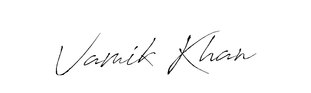 How to make Vamik Khan name signature. Use Antro_Vectra style for creating short signs online. This is the latest handwritten sign. Vamik Khan signature style 6 images and pictures png