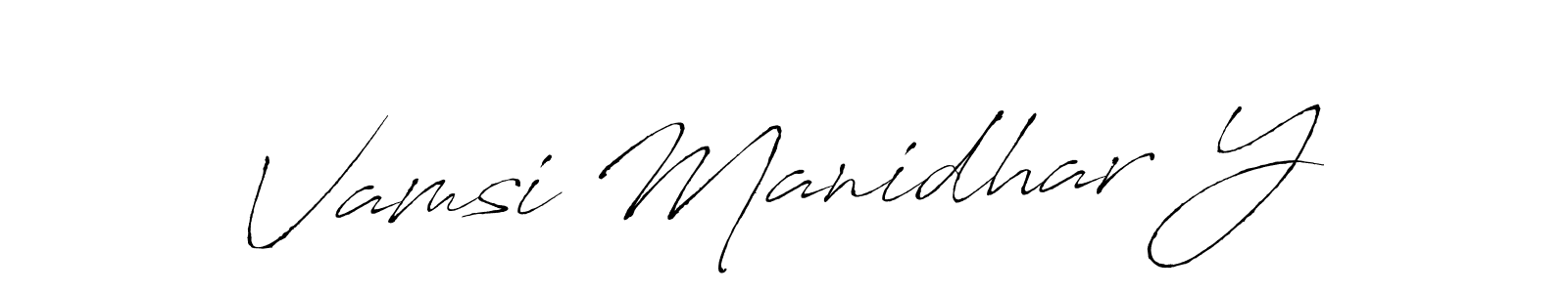 The best way (Antro_Vectra) to make a short signature is to pick only two or three words in your name. The name Vamsi Manidhar Y include a total of six letters. For converting this name. Vamsi Manidhar Y signature style 6 images and pictures png