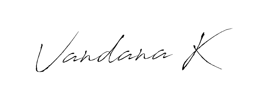 How to make Vandana K name signature. Use Antro_Vectra style for creating short signs online. This is the latest handwritten sign. Vandana K signature style 6 images and pictures png