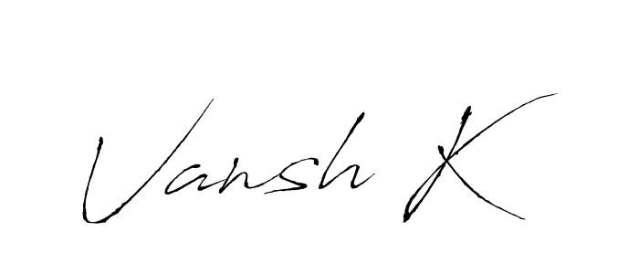 Antro_Vectra is a professional signature style that is perfect for those who want to add a touch of class to their signature. It is also a great choice for those who want to make their signature more unique. Get Vansh K name to fancy signature for free. Vansh K signature style 6 images and pictures png