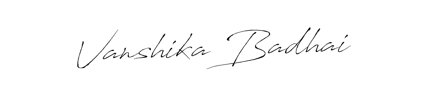 Create a beautiful signature design for name Vanshika Badhai. With this signature (Antro_Vectra) fonts, you can make a handwritten signature for free. Vanshika Badhai signature style 6 images and pictures png