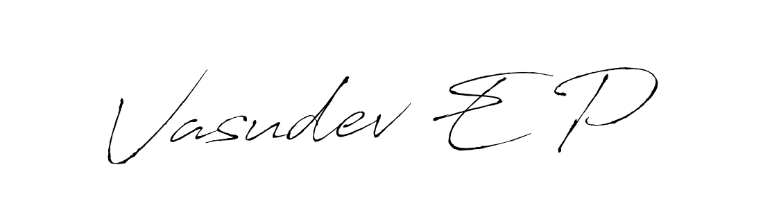 How to make Vasudev E P name signature. Use Antro_Vectra style for creating short signs online. This is the latest handwritten sign. Vasudev E P signature style 6 images and pictures png