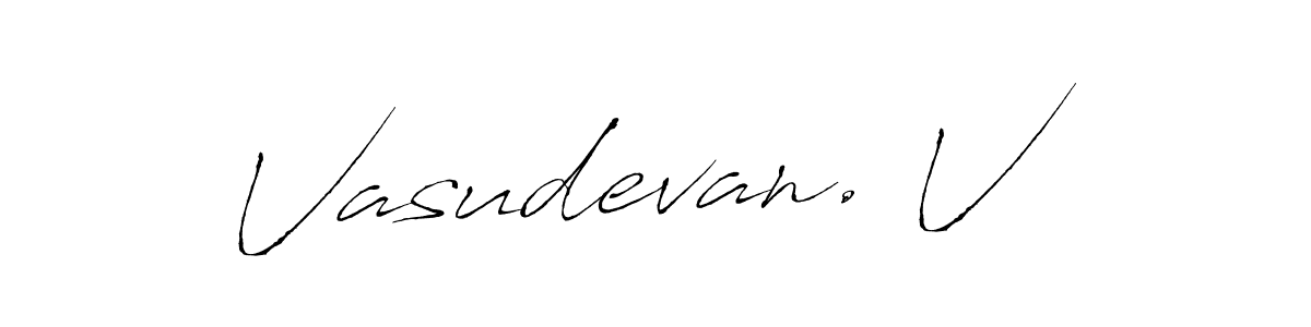 The best way (Antro_Vectra) to make a short signature is to pick only two or three words in your name. The name Vasudevan. V include a total of six letters. For converting this name. Vasudevan. V signature style 6 images and pictures png