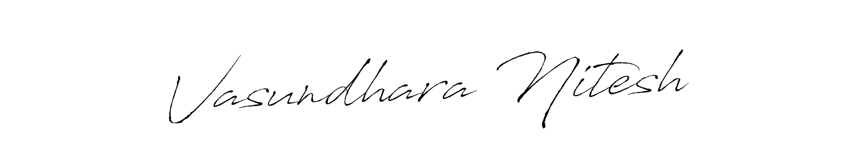 How to make Vasundhara Nitesh name signature. Use Antro_Vectra style for creating short signs online. This is the latest handwritten sign. Vasundhara Nitesh signature style 6 images and pictures png