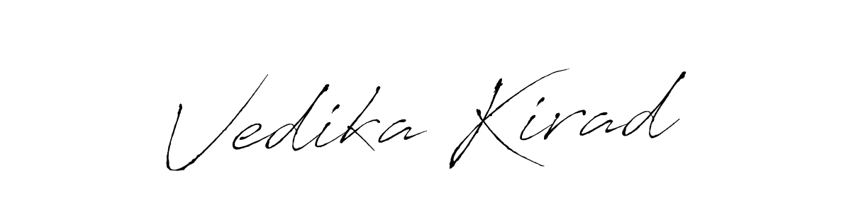 The best way (Antro_Vectra) to make a short signature is to pick only two or three words in your name. The name Vedika Kirad include a total of six letters. For converting this name. Vedika Kirad signature style 6 images and pictures png