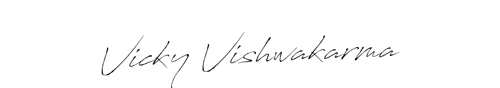 How to make Vicky Vishwakarma name signature. Use Antro_Vectra style for creating short signs online. This is the latest handwritten sign. Vicky Vishwakarma signature style 6 images and pictures png