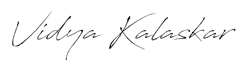 Looking for an artistic signature for Vidya Kalaskar? The Antro_Vectra calligraphy style gives a sophisticated flow suitable for business cards and emails. Vidya Kalaskar signature style 6 images and pictures png