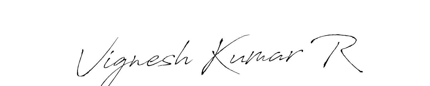 The best way (Antro_Vectra) to make a short signature is to pick only two or three words in your name. The name Vignesh Kumar R include a total of six letters. For converting this name. Vignesh Kumar R signature style 6 images and pictures png