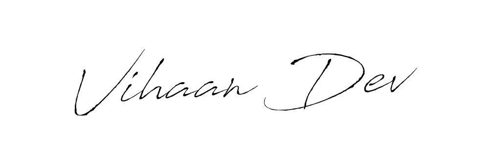 The best way (Antro_Vectra) to make a short signature is to pick only two or three words in your name. The name Vihaan Dev include a total of six letters. For converting this name. Vihaan Dev signature style 6 images and pictures png