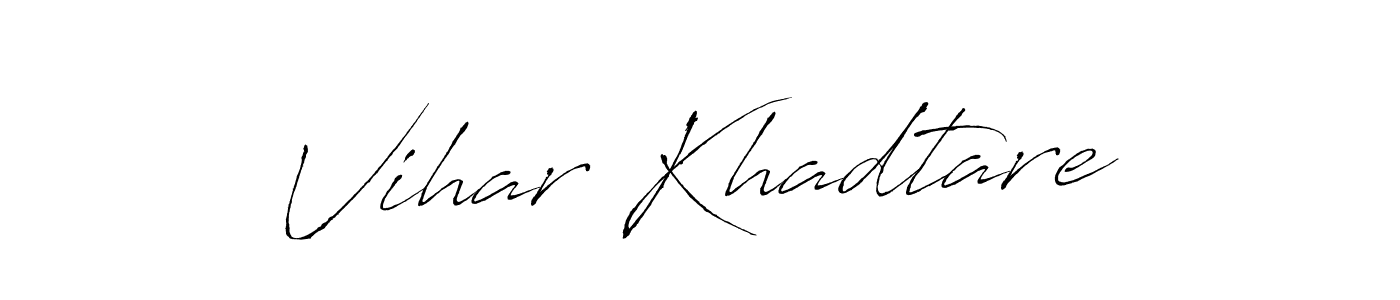 The best way (Antro_Vectra) to make a short signature is to pick only two or three words in your name. The name Vihar Khadtare include a total of six letters. For converting this name. Vihar Khadtare signature style 6 images and pictures png