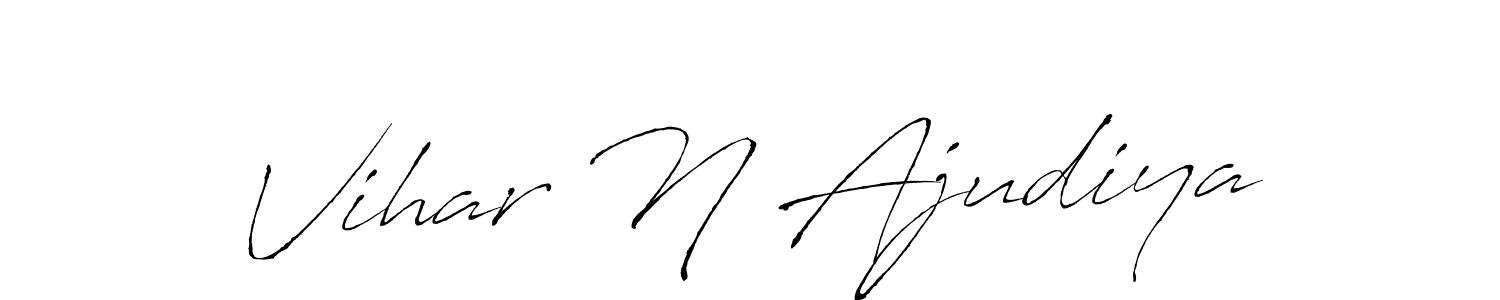 The best way (Antro_Vectra) to make a short signature is to pick only two or three words in your name. The name Vihar N Ajudiya include a total of six letters. For converting this name. Vihar N Ajudiya signature style 6 images and pictures png