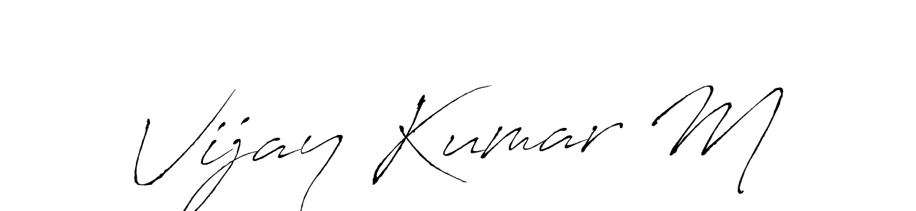 The best way (Antro_Vectra) to make a short signature is to pick only two or three words in your name. The name Vijay Kumar M include a total of six letters. For converting this name. Vijay Kumar M signature style 6 images and pictures png