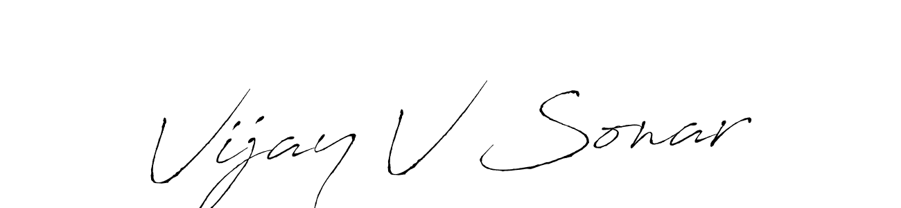 How to make Vijay V Sonar name signature. Use Antro_Vectra style for creating short signs online. This is the latest handwritten sign. Vijay V Sonar signature style 6 images and pictures png