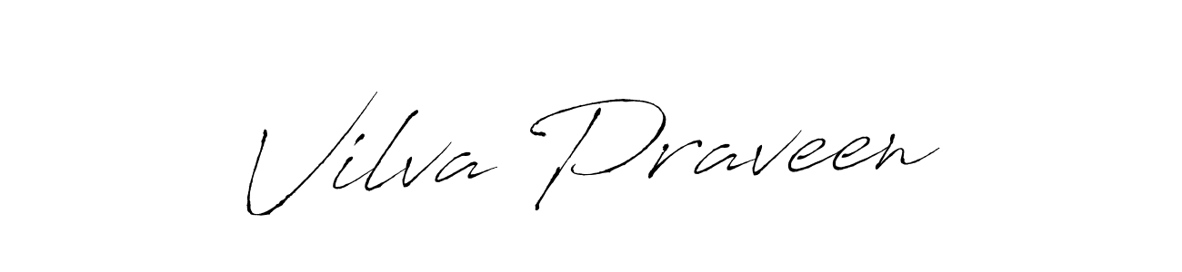 How to make Vilva Praveen name signature. Use Antro_Vectra style for creating short signs online. This is the latest handwritten sign. Vilva Praveen signature style 6 images and pictures png