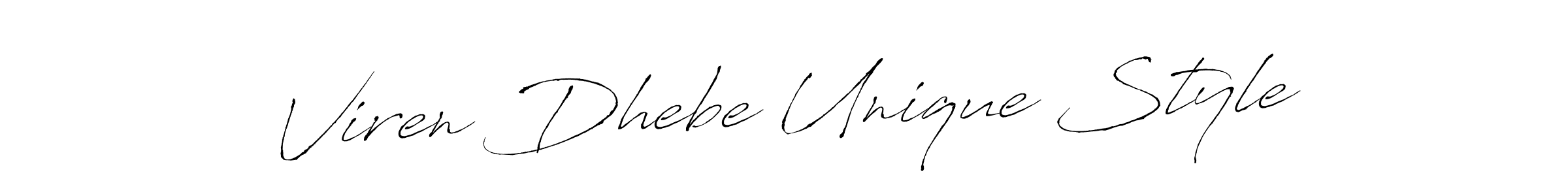 The best way (Antro_Vectra) to make a short signature is to pick only two or three words in your name. The name Viren Dhebe Unique Style include a total of six letters. For converting this name. Viren Dhebe Unique Style signature style 6 images and pictures png