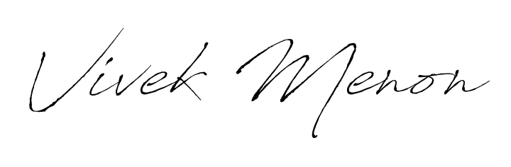 The Antro_Vectra lettering style adds unique flourish to name Vivek Menon. Stand out with a custom digital autograph made in seconds. Vivek Menon signature style 6 images and pictures png