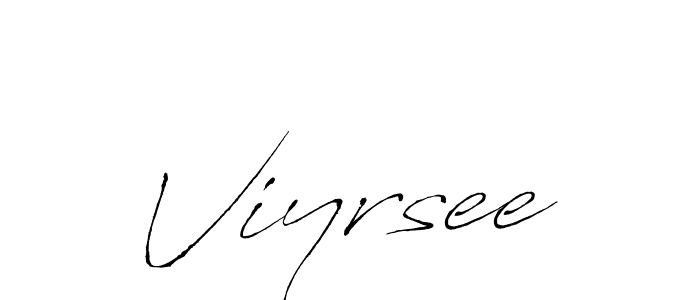 The best way (Antro_Vectra) to make a short signature is to pick only two or three words in your name. The name Viyrsee include a total of six letters. For converting this name. Viyrsee signature style 6 images and pictures png