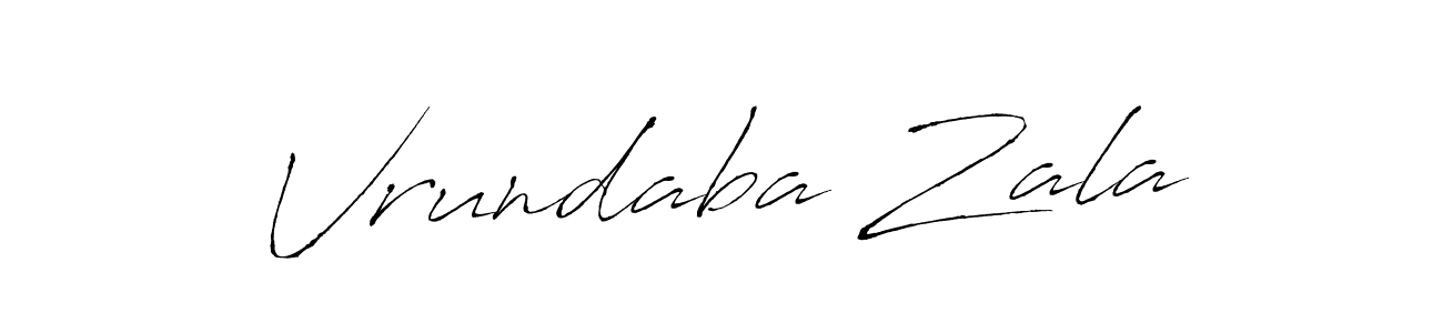 The best way (Antro_Vectra) to make a short signature is to pick only two or three words in your name. The name Vrundaba Zala include a total of six letters. For converting this name. Vrundaba Zala signature style 6 images and pictures png