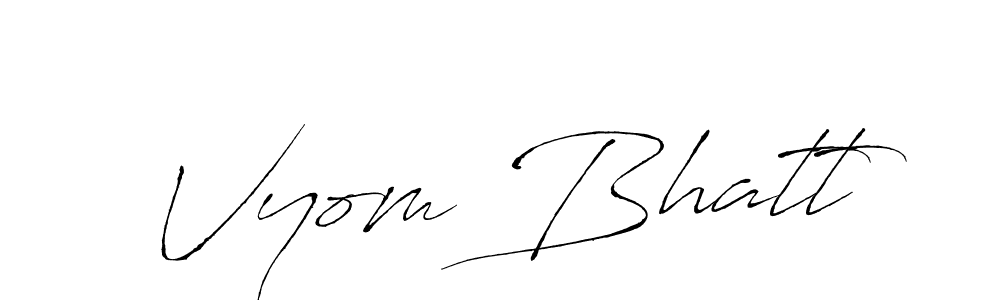The best way (Antro_Vectra) to make a short signature is to pick only two or three words in your name. The name Vyom Bhatt include a total of six letters. For converting this name. Vyom Bhatt signature style 6 images and pictures png