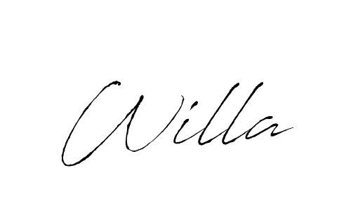 Use a signature maker to create a handwritten signature online. With this signature software, you can design (Antro_Vectra) your own signature for name Willa. Willa signature style 6 images and pictures png