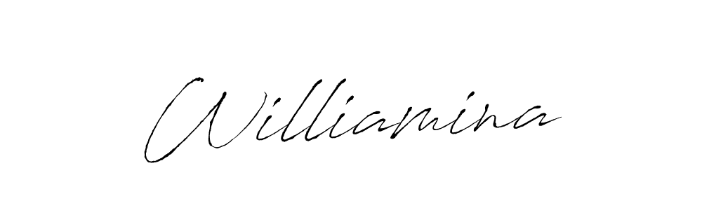 Make a beautiful signature design for name Williamina. With this signature (Antro_Vectra) style, you can create a handwritten signature for free. Williamina signature style 6 images and pictures png