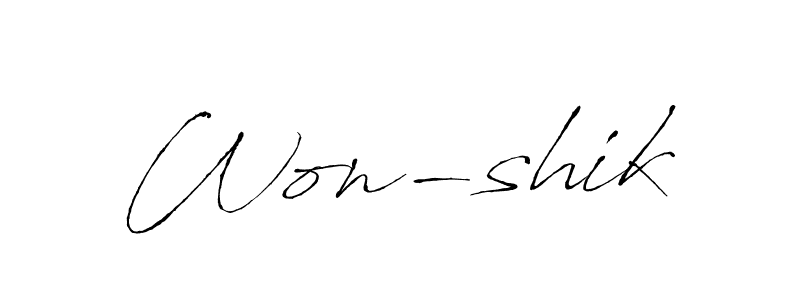 How to make Won-shik name signature. Use Antro_Vectra style for creating short signs online. This is the latest handwritten sign. Won-shik signature style 6 images and pictures png