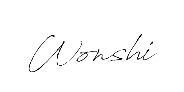 Make a beautiful signature design for name Wonshi. With this signature (Antro_Vectra) style, you can create a handwritten signature for free. Wonshi signature style 6 images and pictures png