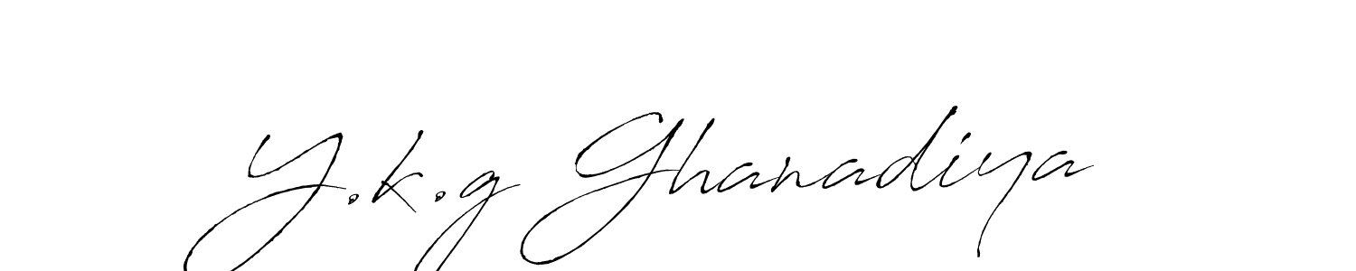 Make a beautiful signature design for name Y.k.g Ghanadiya. With this signature (Antro_Vectra) style, you can create a handwritten signature for free. Y.k.g Ghanadiya signature style 6 images and pictures png