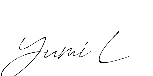 How to make Yumi L name signature. Use Antro_Vectra style for creating short signs online. This is the latest handwritten sign. Yumi L signature style 6 images and pictures png