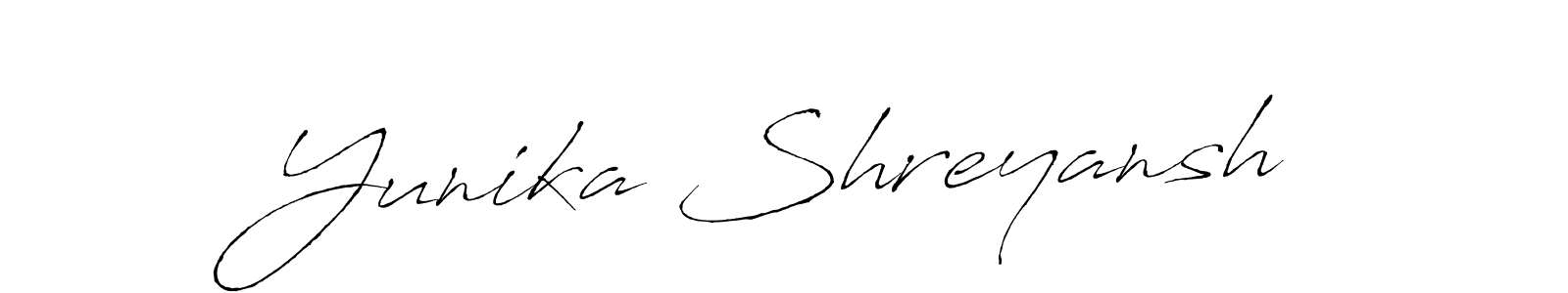 How to make Yunika Shreyansh name signature. Use Antro_Vectra style for creating short signs online. This is the latest handwritten sign. Yunika Shreyansh signature style 6 images and pictures png