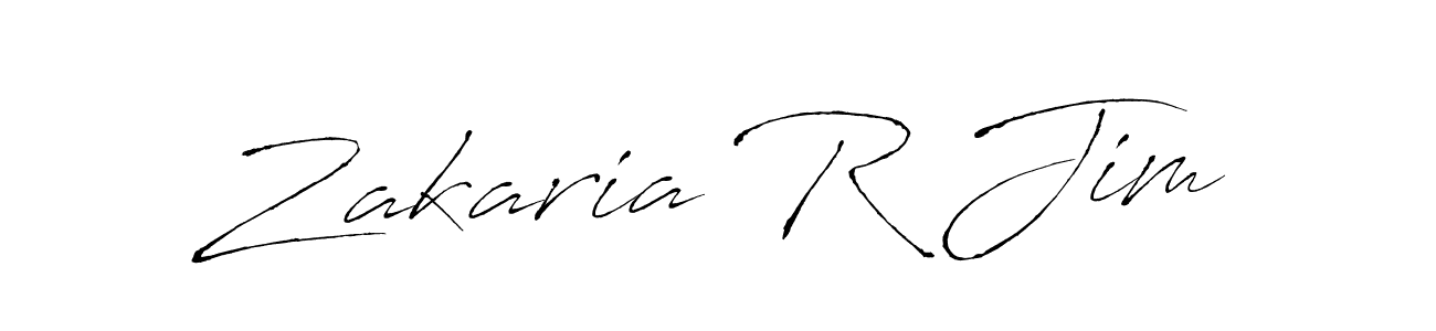 How to make Zakaria R Jim name signature. Use Antro_Vectra style for creating short signs online. This is the latest handwritten sign. Zakaria R Jim signature style 6 images and pictures png