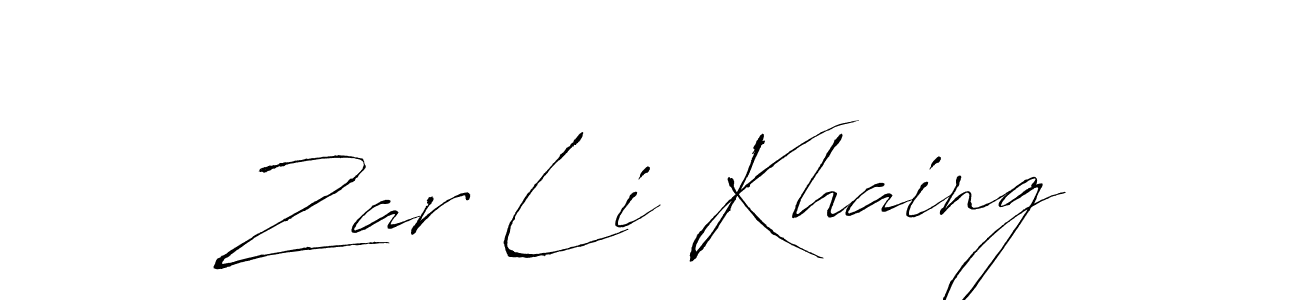 The best way (Antro_Vectra) to make a short signature is to pick only two or three words in your name. The name Zar Li Khaing include a total of six letters. For converting this name. Zar Li Khaing signature style 6 images and pictures png