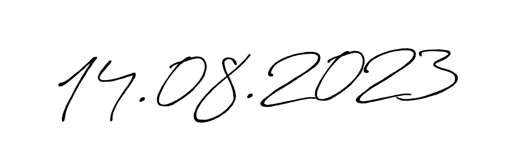 The best way (Antro_Vectra_Bolder) to make a short signature is to pick only two or three words in your name. The name 14.08.2023 include a total of six letters. For converting this name. 14.08.2023 signature style 7 images and pictures png