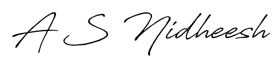 The best way (Antro_Vectra_Bolder) to make a short signature is to pick only two or three words in your name. For converting this name A S Nidheesh. A S Nidheesh signature style 7 images and pictures png