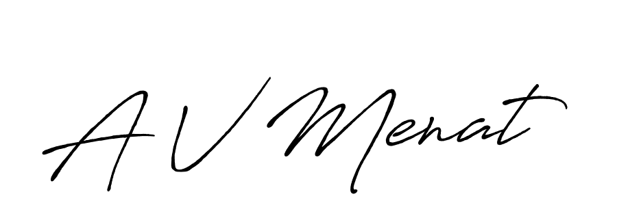 How to make A V Menat name signature. Use Antro_Vectra_Bolder style for creating short signs online. This is the latest handwritten sign. A V Menat signature style 7 images and pictures png