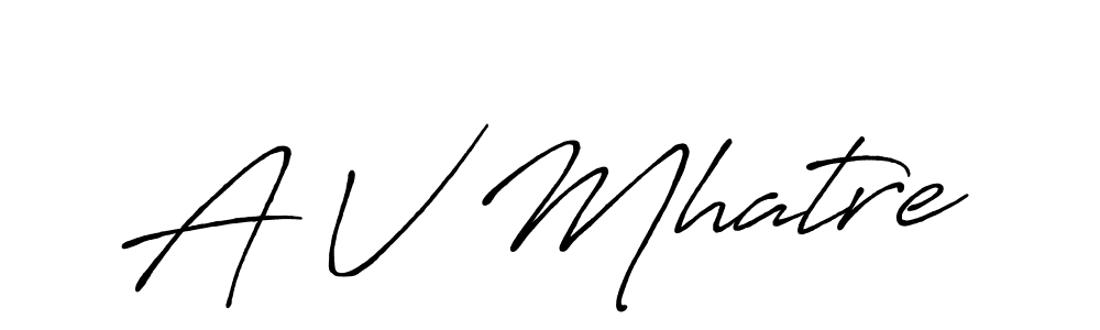 How to make A V Mhatre name signature. Use Antro_Vectra_Bolder style for creating short signs online. This is the latest handwritten sign. A V Mhatre signature style 7 images and pictures png