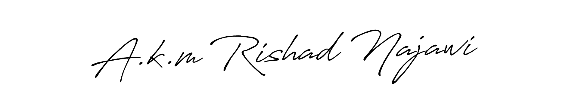 How to make A.k.m Rishad Najawi name signature. Use Antro_Vectra_Bolder style for creating short signs online. This is the latest handwritten sign. A.k.m Rishad Najawi signature style 7 images and pictures png